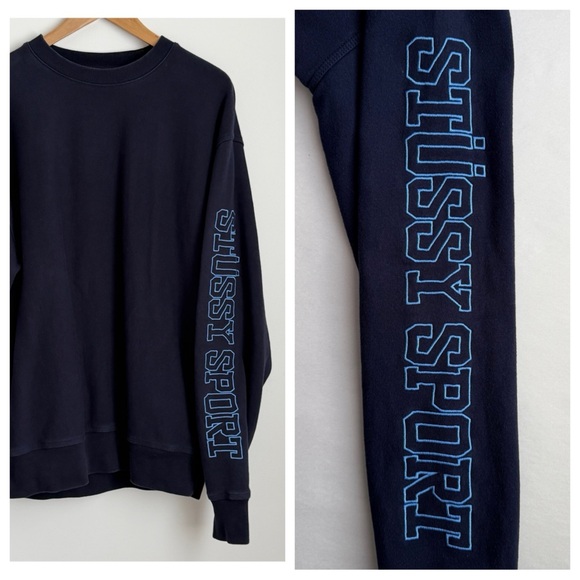 RARE Stüssy Sport Crewneck Sweatshirt Navy Street Style Size L